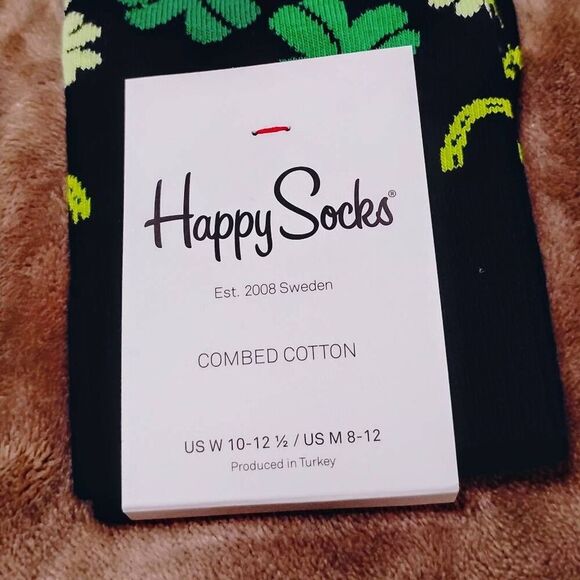 NWT HAPPY SOCKS ST. PATRICKS DAY NAVY W 4LEAF CLOVER HORSESHOE MADE IN TURKEY US - Picture 3 of 5